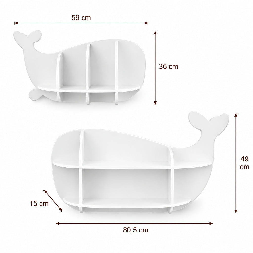 Dimensions – Étagères murales baleine blanches