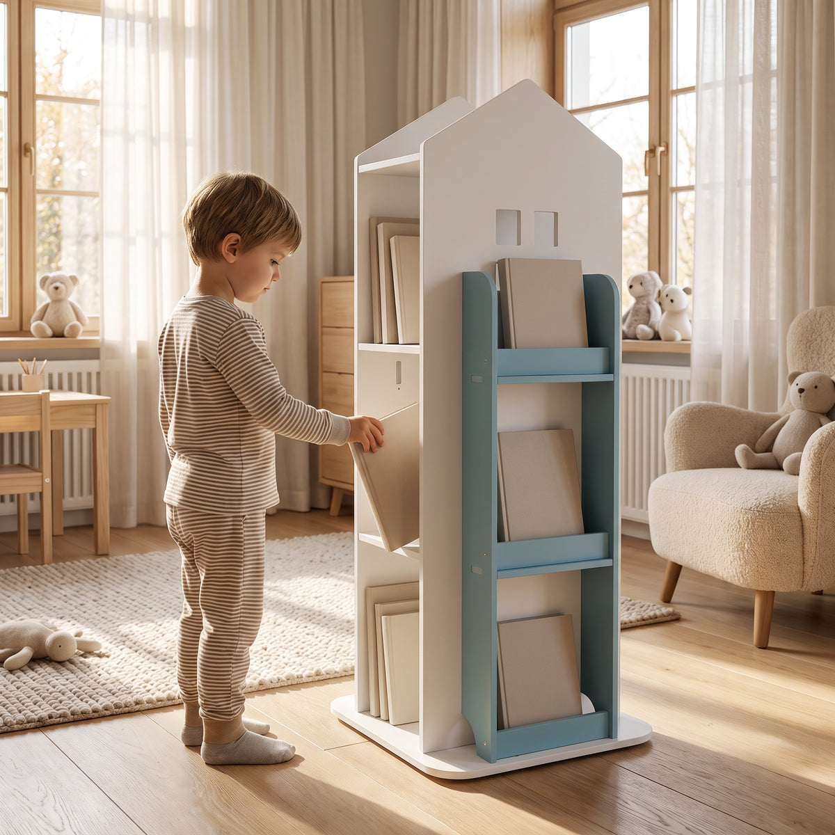 Bibliothèque tournante château avec un enfant