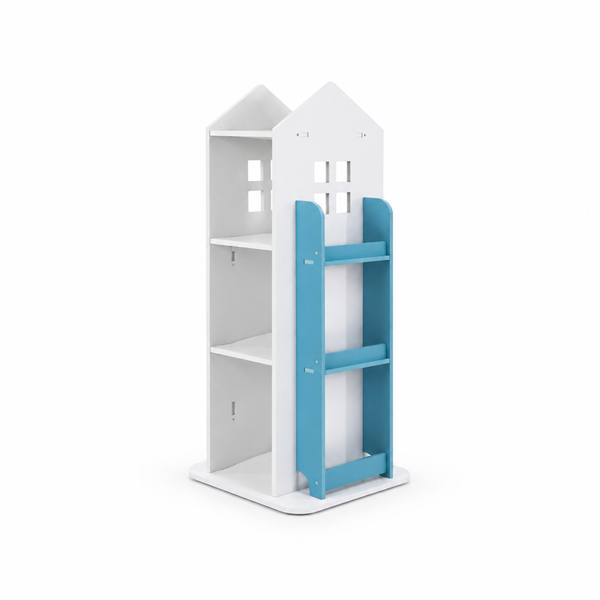 Bibliothèque tournante château bleue sur fond blanc