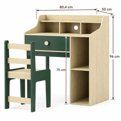 Dimensions – Ensemble bureau et chaise enfant vert et bois naturel