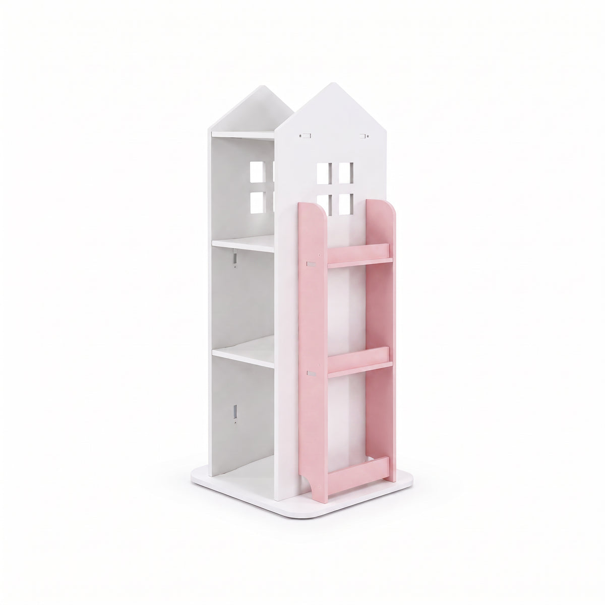 Bibliothèque tournante château rose sur fond blanc