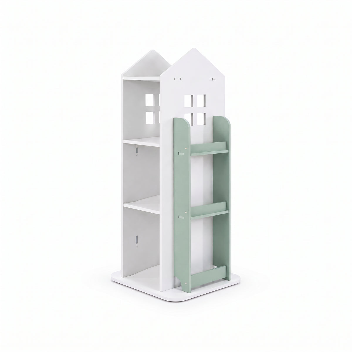 Bibliothèque tournante château verte sur fond blanc