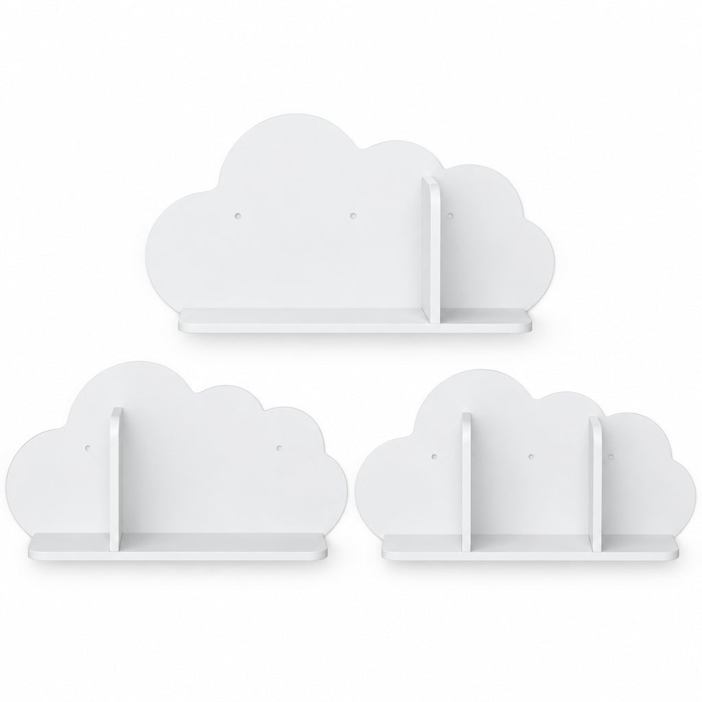 Lot de 3 étagères murales enfant forme nuage blanches sur fond blanc