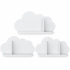 Lot de 3 étagères murales enfant forme nuage blanches sur fond blanc