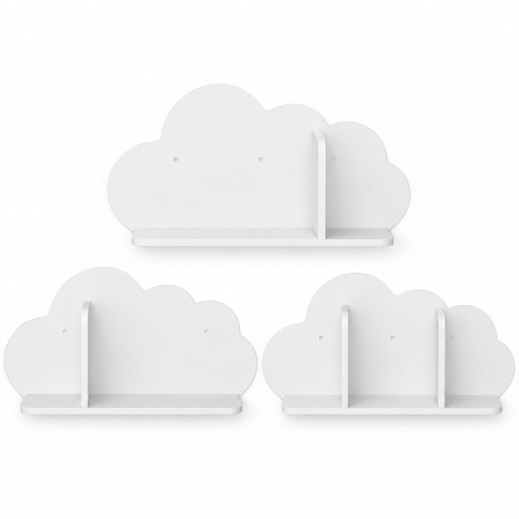 Étagères murales enfant forme nuage – Lot de 3, blanc