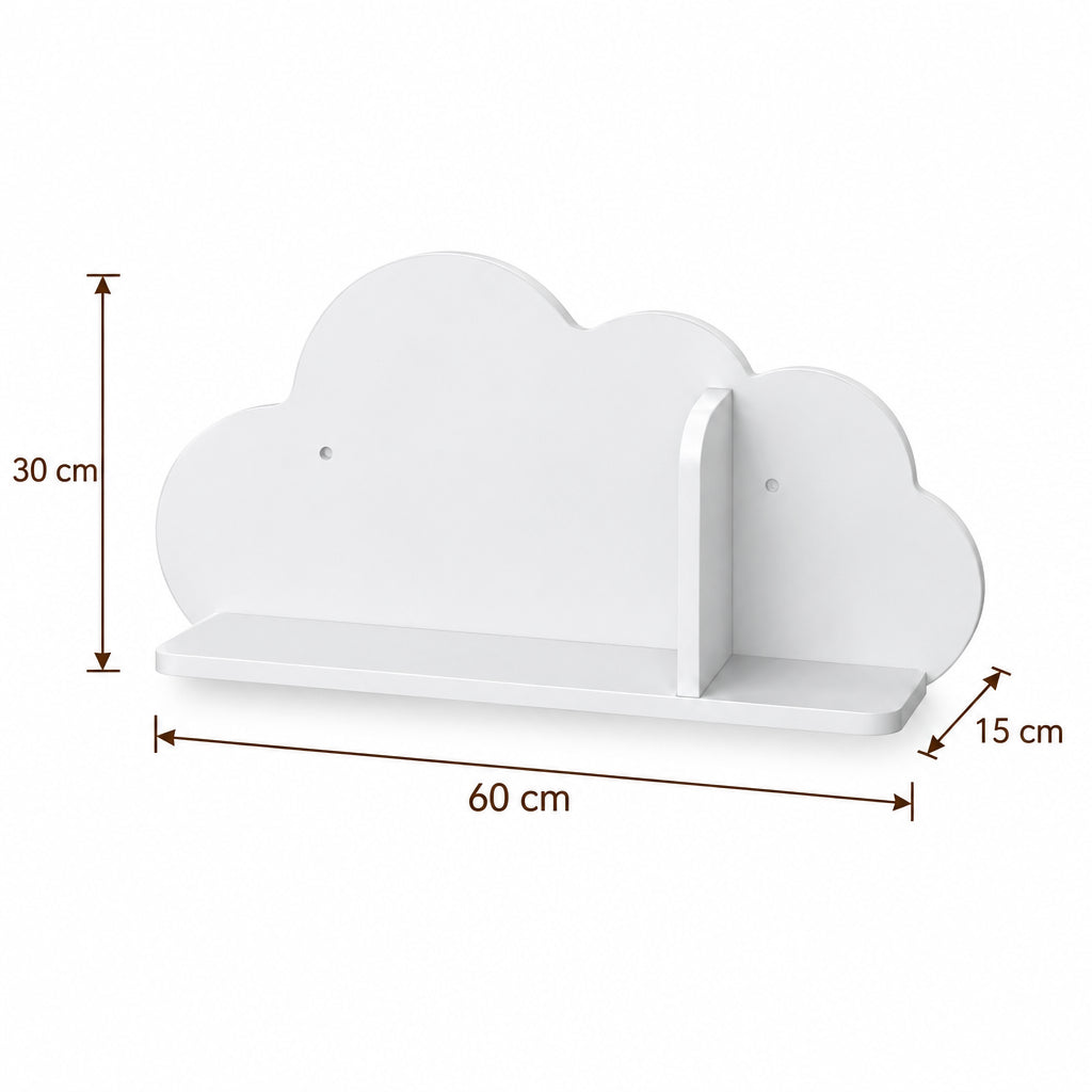 Dimensions – Étagère murale enfant forme nuage 60 x 15 x 30 cm