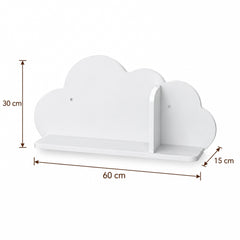 Dimensions – Étagère murale enfant forme nuage 60 x 15 x 30 cm
