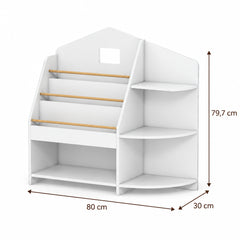 Dimensions – Bibliothèque enfant blanche 7 étagères 80 x 30 x 79,7 cm