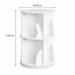 Dimensions de la bibliothèque pivotante motif lapin 2 niveaux : Ø 40 cm, hauteur 66 cm