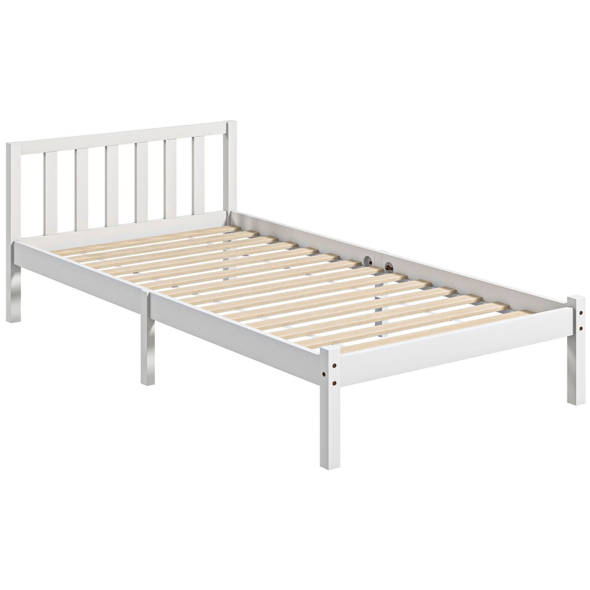 Cadre de lit en bois massif 90x190 cm lit simple avec tête de lit et sommier à lattes solide pour enfants adultes