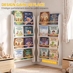 Bibliothèque murale pour enfant, rangement livre enfant 4 niveaux, fixer au mur, 60 x 10 x 98 cm, blanc