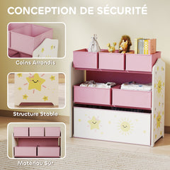Meuble rangement enfant à 3 niveaux, étagère de rangement pour jouets enfants avec 6 boîtes en tissu amovibles, rose