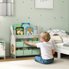 Meuble rangement enfant, rangement jouet enfant, 6 tiroirs en tissu et étagère à deux niveaux, 63x30x71cm, vert