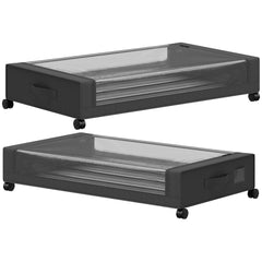 Boîte de Rangement sous Lit à Roulettes, Lot de 2, 40L, Fermeture Éclair, Cadre en Acier, Poignées, 78x44x16cm, Noir