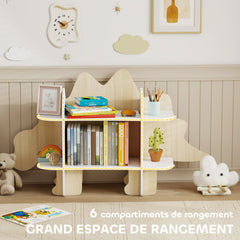 Bibliothèque enfant meuble de rangement pour jouets et livres 6 compartiments 120x28x72,2cm bois naturel