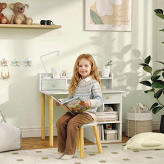 Bureau enfant avec chaise, table enfant et chaise avec 2 tiroirs et étagères ouvertes, 85 x 48 x 73 cm, vert