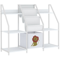 Bibliothèque pour Enfants à 3 Niveaux, Étagère à Livres pour Enfants avec Tiroir en Tissu, 93 x 30 x 76 cm, Blanc