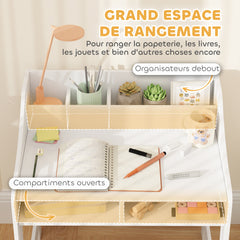 Ensemble bureau et chaise pour enfant 3 à 8 ans avec compartiments et étagères ouverts, blanc