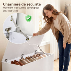 Coffre de rangement, banc de rangement avec couvercle rabattable et charnières de sécurité, banc chaussures, meuble d'entrée, couloir, chambre, salon, 100 x 40 x 40 cm, blanc