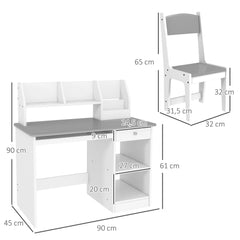 Bureau enfant avec chaise ergonomique avec clavier coulissant tiroir niches et étagères ouvertes 90 x 45 x 90 cm gris