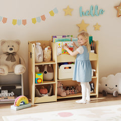 Meuble rangement enfant 3 niveaux, étagère de rangement pour jouets enfants avec étagères ouvertes, 92x29x79cm, naturel
