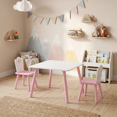 Table enfant avec chaise, ensemble table et 2 chaises en bois pour dessiner, jouer, étudier, rose