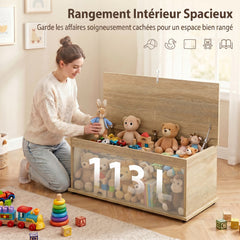 Coffre de rangement, banc de rangement avec couvercle rabattable et charnières de sécurité, 100 x 40 x 40 cm, naturel