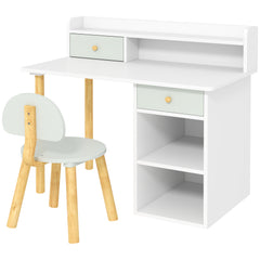 Bureau enfant avec chaise, table enfant et chaise avec 2 tiroirs et étagères ouvertes, 85 x 48 x 73 cm, vert