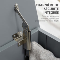 Coffre de rangement avec charnières de sécurité boîte de rangement en bois coffre à jouets couvercle rabattable gris