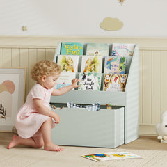 Bibliothèque pour enfants Multi-Rangement avec 3 niveaux d'étagères et un tiroir, 62,5L x 30l x 70H cm, vert