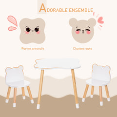 Ensemble table et chaises enfant design scandinave motif ourson bois pin MDF blanc