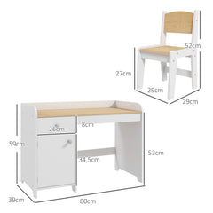 Bureau enfant avec chaise, table enfant avec tiroir, placard et large plateau, pour 3 à 6 ans, 80 x 39 x 59 cm, blanc