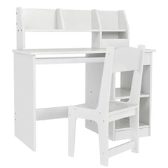 Bureau enfant avec chaise ergonomique avec clavier coulissant tiroir niches et étagères ouvertes 90 x 45 x 90 cm blanc