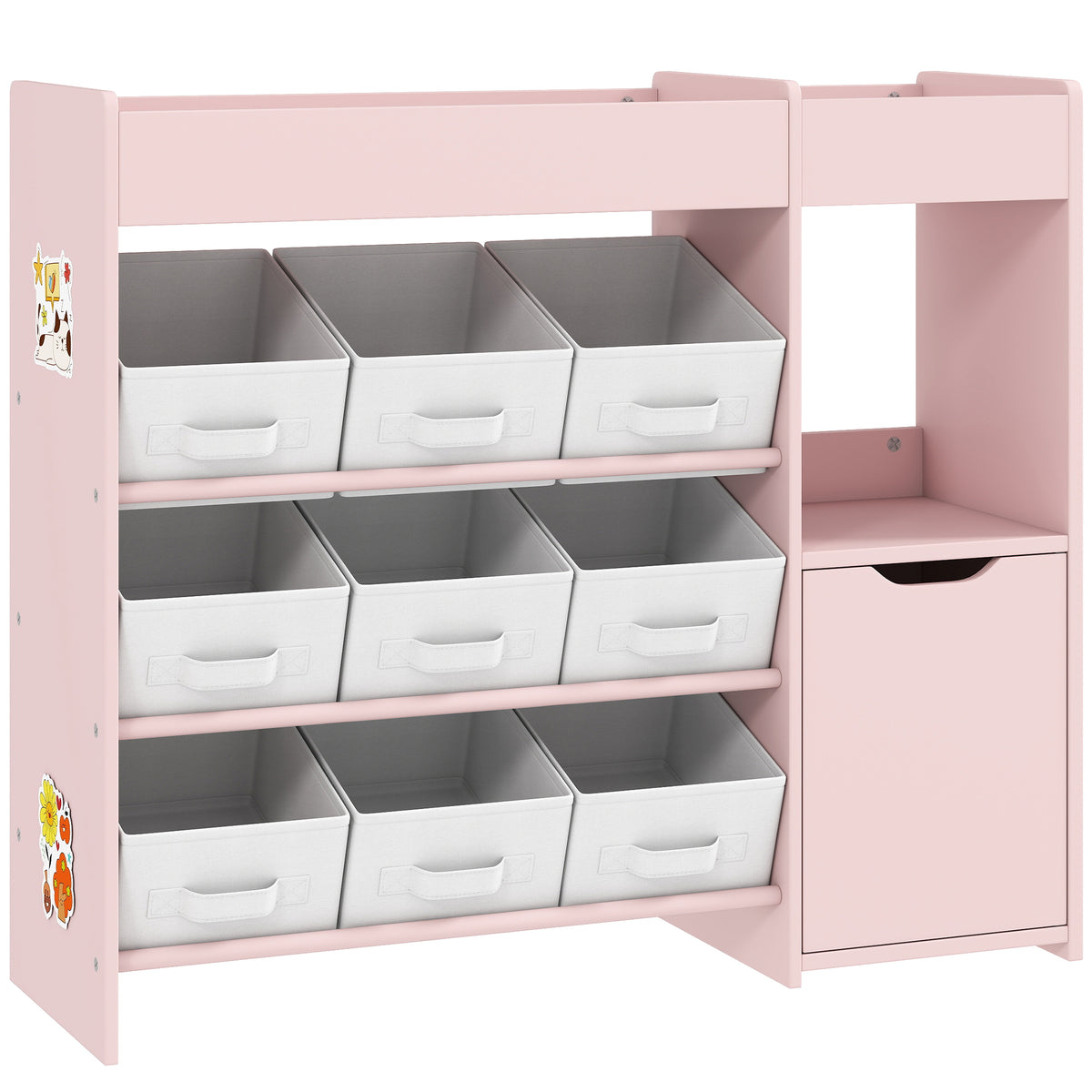 Meuble rangement enfant étagère de rangement pour jouets enfants avec 9 tiroirs en tissu et placard, rose