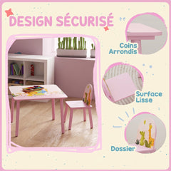 Table enfant avec chaise, ensemble table et 2 chaises en bois pour dessiner, jouer, étudier, rose