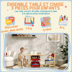 Table enfant avec 2 chaises ensemble table et chaises enfants 3 pièces en bois avec 4 bacs de rangement bois naturel