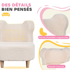 Fauteuil enfants canapé pour enfants avec dossier en forme ours, tissu en polaire teddy, 47 x 43 x 53 cm, beige