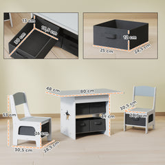 Ensemble table et 2 chaises enfant avec 6 tiroirs amovibles, pour fille garçon 3-8 ans, gris