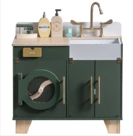 Lave-linge et évier en bois pour enfant vintage vert