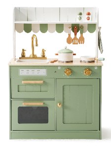 Cuisine en bois pour enfant vert olive avec auvent