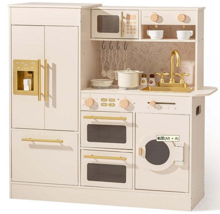 Cuisine en bois pour enfant motif floral crème