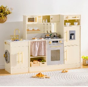 Cuisine d'angle en bois tout-en-un pour enfant crème