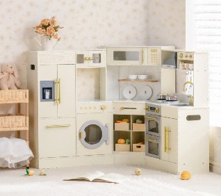 Cuisine d'angle en bois luxe pour enfant crème