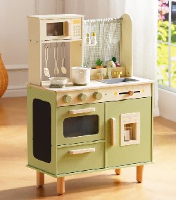 Cuisine en bois pour enfant à pieds en bois - Vert olive