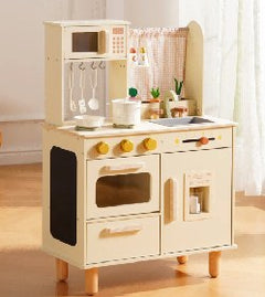 Cuisine en bois pour enfant à pieds en bois - Beige
