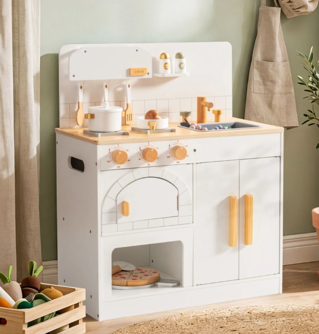 Cuisine en bois avec four à pizza pour enfant blanc