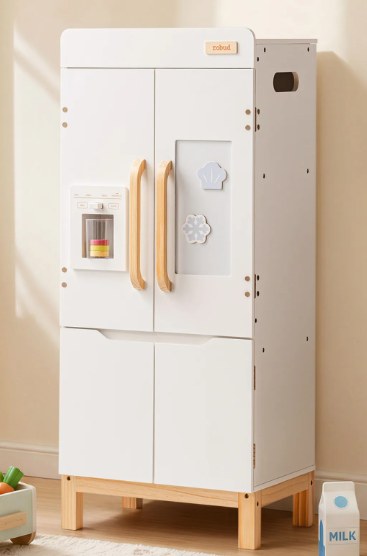 Réfrigérateur en bois avec distributeur de boissons blanc