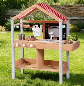 Cuisine d'extérieur en bois pour enfant avec auvent
