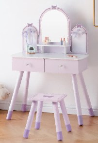 Coiffeuse en bois avec tabouret pour enfant - Violet