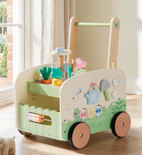 Trotteur en bois avec centre d'activités du jardin